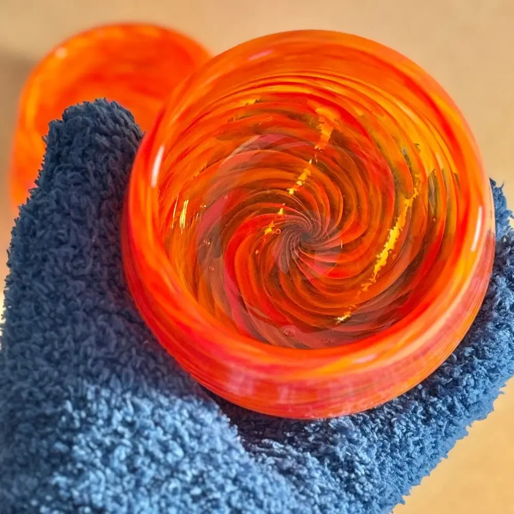 Orange Swirl Art Glass Cups Set of 2, Handblown, Halloween Fall Decor